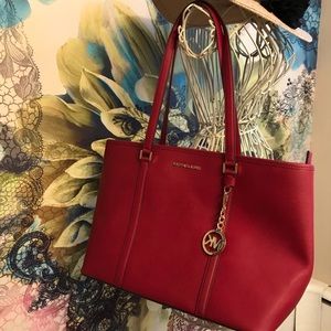 Michael Kors red saffino leather tote